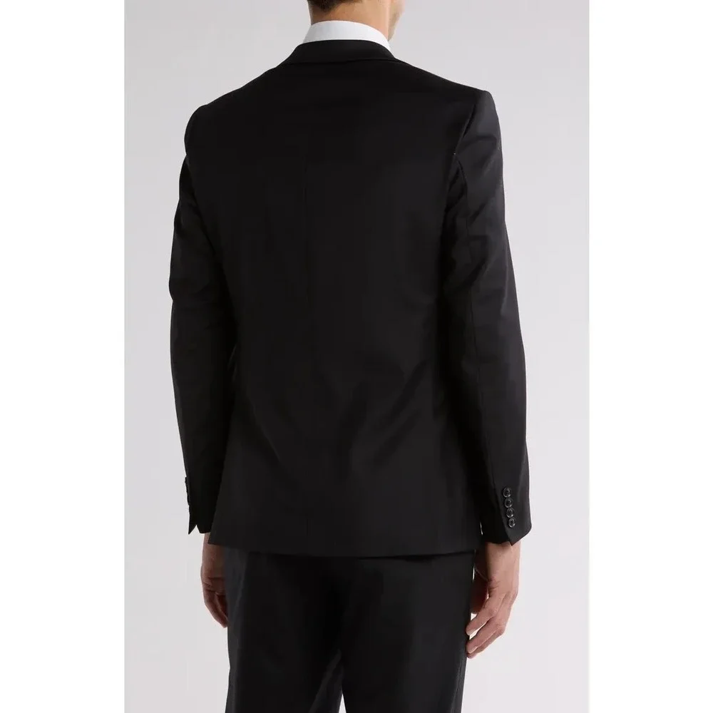 Calvin Klein Mens Slim‎ fit Suit Jacket 42R Black Solid Wool